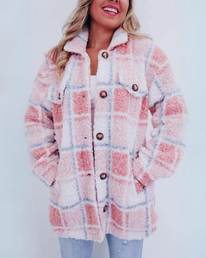 Elinara - Chaqueta de Franela Polar a Cuadros