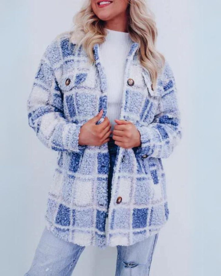 Elinara - Chaqueta de Franela Polar a Cuadros