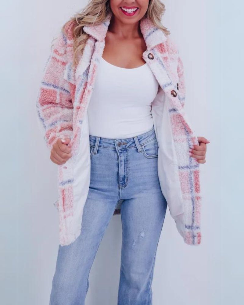 Elinara - Chaqueta de Franela Polar a Cuadros