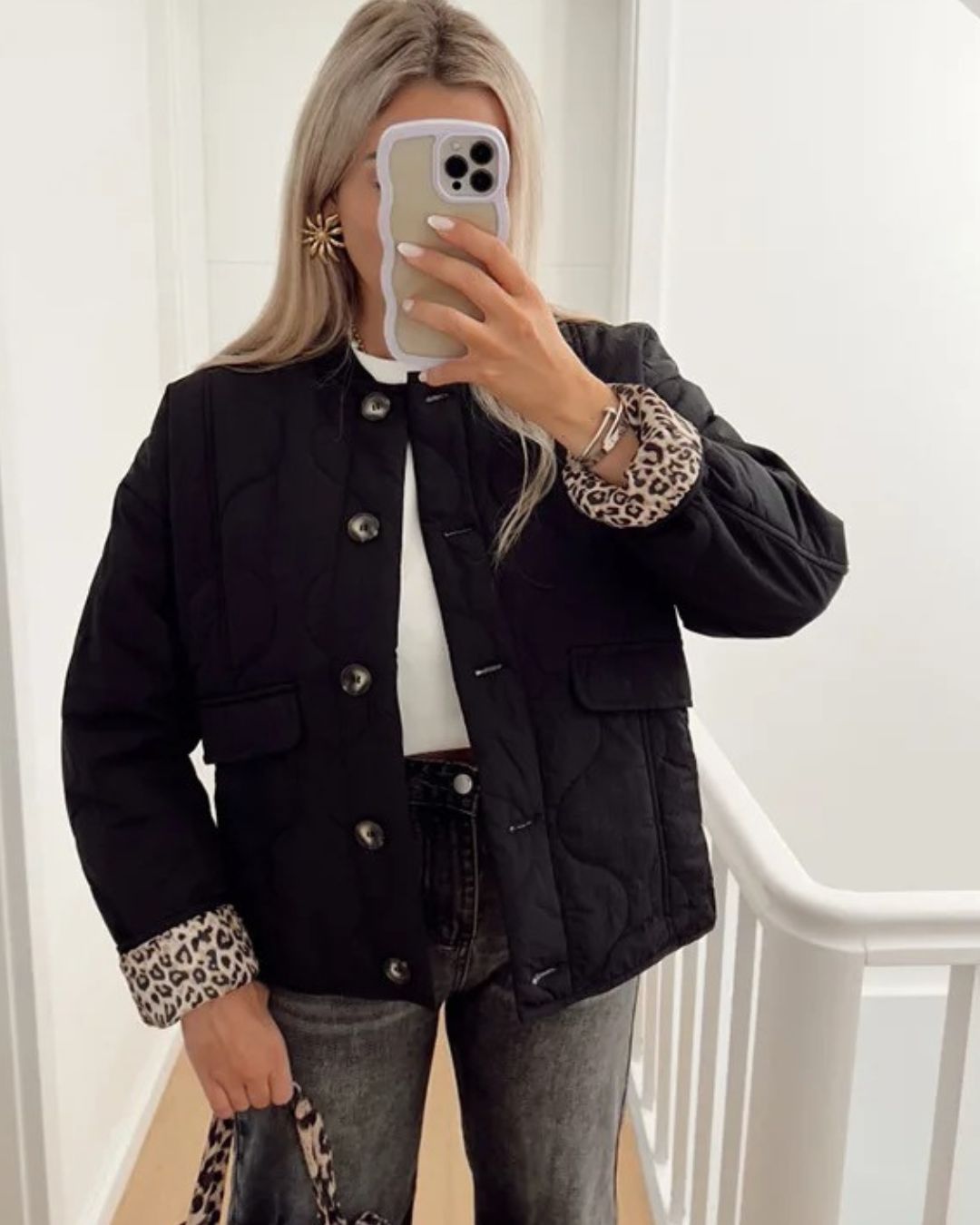 Beatriz - Chaqueta con forro de leopardo