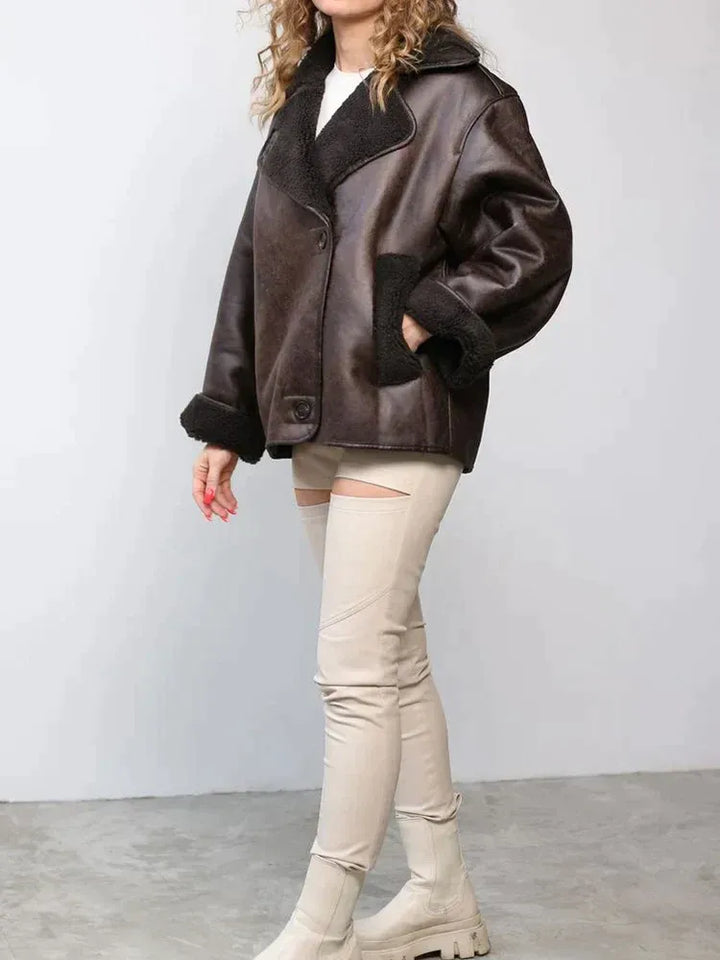 Sylvia - Chaqueta de mujer de cuero con forro de borrego