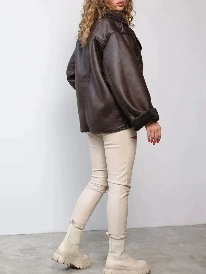 Sylvia - Chaqueta de mujer de cuero con forro de borrego