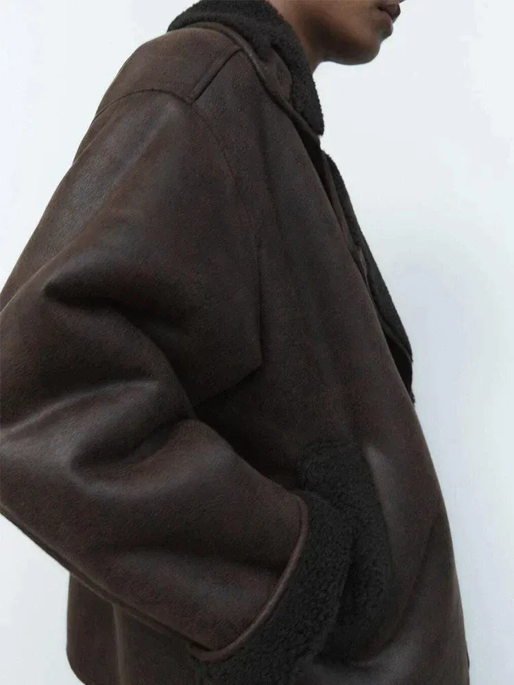 Sylvia - Chaqueta de mujer de cuero con forro de borrego