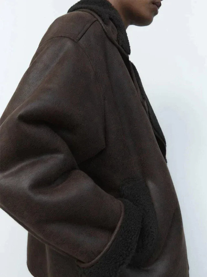 Sylvia - Chaqueta de mujer de cuero con forro de borrego