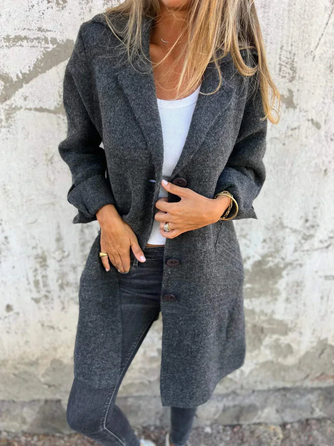 Baylea - Chaqueta Casual de Largo con Solapa de Lana